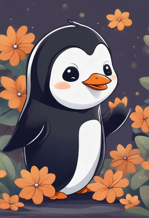 penguin raising hand smiling cute chibi cartoon hello style