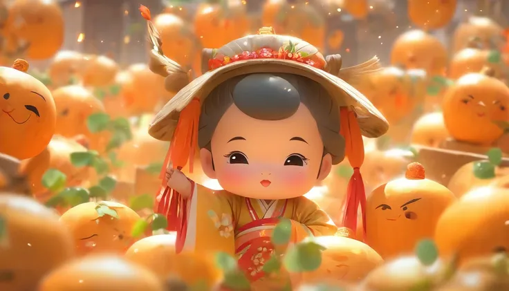 China-style，Tang dynasty baby girl，Hanfu，Cute and cute，Ball head，Hold a bunch of sugar gourds，Lively streets of Changan，eery，Full body like，Detailed and accurate，depth of fields，8K,A high resolution,tmasterpiece,Beautiful wallpapers,high qulity,high detal,...