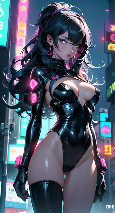 girl spacepunk,(((1girl))),((cute and beautiful black haired girl)),

(large breasts:1.4),saggy breasts,(((black wavy hair:1.35,absurdly long unkempt hair,messy hair,colored inner hair,ear breathing))),((neon purple eyes,intricate eyes,beautiful detailed e...