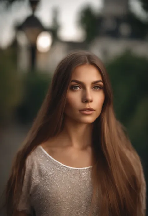 Natural photography of a girl, wearing a loose crop top, leaning over, long straight light brown hair, locks eyes into the camera, symmetrical eyes, symmetrical face, photorealistic, photography, path tracing, specular lighting, volumetric face light, path...