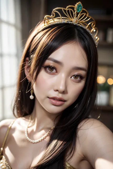 There is a, 2 7 years old, 2 8 years old, 2 9 years old, 3 2 - year - old, Delicate Makeup, Ye Wen, 2 3 years old, Round face, Cute Liane, Gold tiara, Pearl Necklace, Jade Hairpin