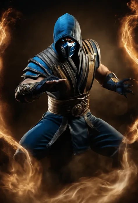 ((Subzero do mortal Kombat, ultra realistic)), (((corpo inteiro))), ((perfect hands)), atordoante, hyper realistic, octan render, surrounded by the effect of smoke and lightning, Estilo Mortal Kombat, fundo antigo, elegante, atordoante, (papel de parede), ...