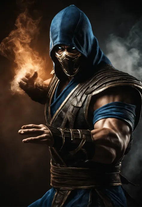 ((Subzero do mortal Kombat, ultra realistic)), (((corpo inteiro))), ((perfect hands)), atordoante, hyper realistic, octan render, surrounded by the effect of smoke and lightning, Estilo Mortal Kombat, fundo antigo, elegante, atordoante, (papel de parede), ...