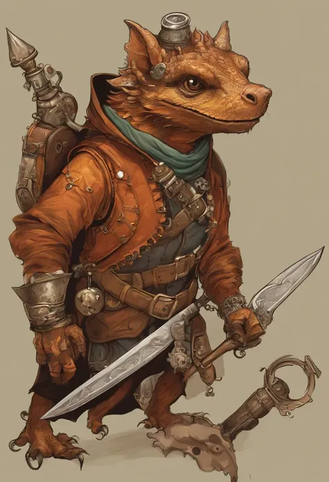 (((by Zackary911, by Kenket, by Kilinah))), solo male, bright orange skin, orange scales, (((Kobold)), (detailed kobold)) wearing a red cloak with a hood, green gem on the collar, bandaged thighs and bandaged chest, muscular toned, squirrel ears, kobold ta...