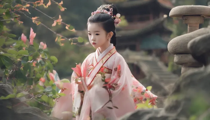 China-style，Tang dynasty baby girl，Hanfu，Cute and cute，a ball head，Take a bunch of sugar gourds，The lively streets of Changan，eery，Full body like，Detailed and accurate，depth of fields，8K,A high resolution,tmasterpiece,Beautiful wallpapers,high qulity,high ...