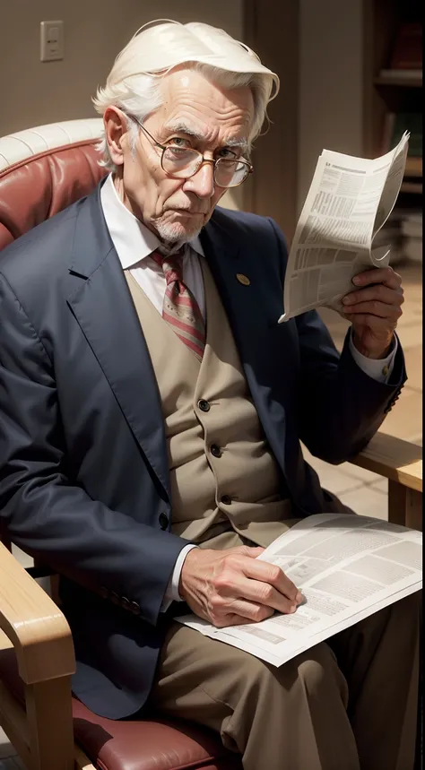 Old rich man reading newspaper