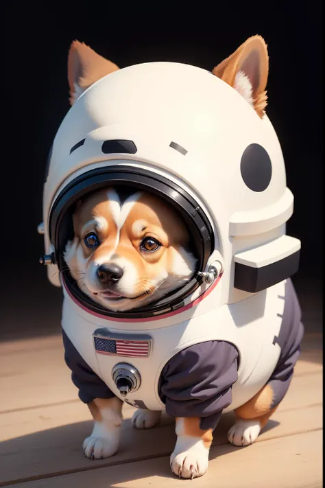 puppy sitting on the ground with a no background,no background, corgi cosmonaut, puppy in a space suite, shiba inu cosmonaut, sh...