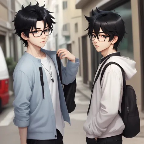 anime boy black hair with glasses