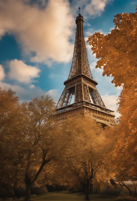 Paris ano de 1936 torre eiffel!Hora de Ouro,Nuvens deslumbrantes,Nostalgic weather anime style