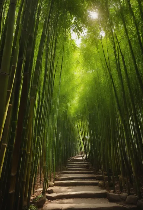 tranquil bamboo groves surrounding a ancient courtyard school