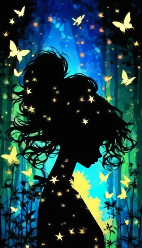 (Silhouette Art,cutouts:1.6)
(((Paper cutting art,A world where only black exists:1.3)

(Cowboy Shot),1 girl,Solo,
(Kimono Girl,profile:1.2),white, Clear and beautiful face,

BREAK
(Lots of fireflies、Green light)
Textured glass background,