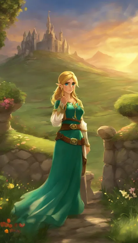 Princesa Zelda, 1girl, Pedido do artista, belt, blonde hair, camisa azul, livro, Botas, no expression, corpo inteiro, olhos verdes, Altas, Olhando para o Viewer, Magic, Nintendo, Pants, orelhas pontudas, camisa, short hair, fundo simples, sozinho, A Lenda ...