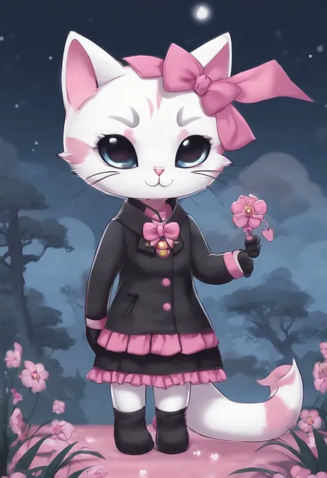 a cartoon cat with a pink skull on its head, chibi, toki doki, felix the cat, junko enoshima from danganronpa, sanrio, nekomimi, kawaii, creepy kawaii, junko enoshima, kawaai, banchou, kawaii cat, kawaii rainy gloomy, けもの, gloomy, anime cat