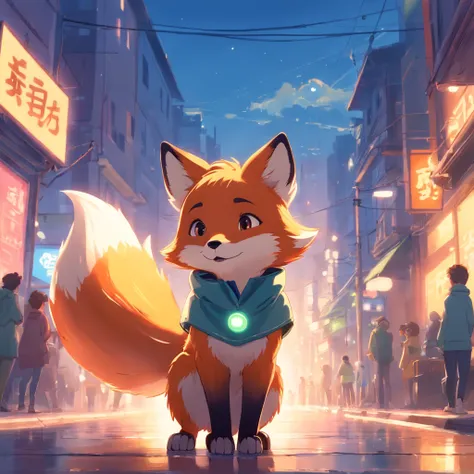 Adorable fox in Pixar movie style, usando um capuz, cinematic lighthing, Depth detection, hiper detalhada, qualidade 8k.