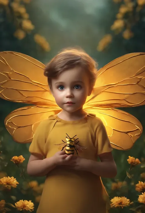 Cute 3D child with bee wings