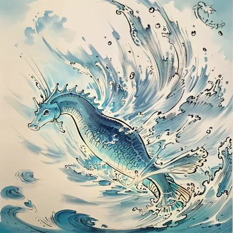 Cute little seahorse in art, seahorse swimming under the sea, seahorse in camera