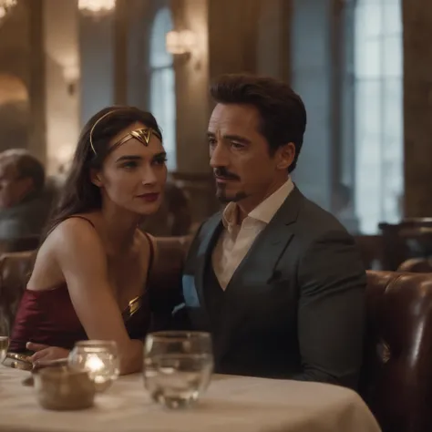 iron man with wonder woman dating in a fine restaurant