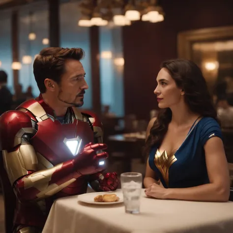 iron man with wonder woman dating in a fine restaurant