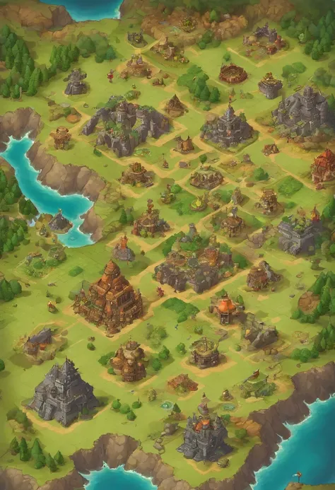 Crie um mapa de RPG inicial, muito detalhado, cores vibrantes 8k