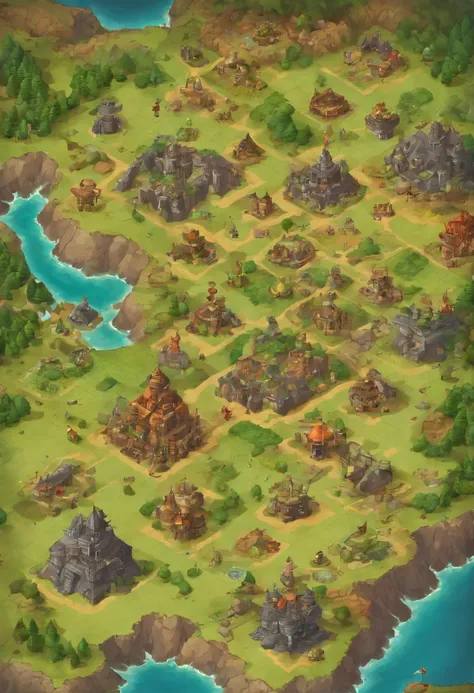 Crie um mapa de RPG inicial, muito detalhado, cores vibrantes 8k