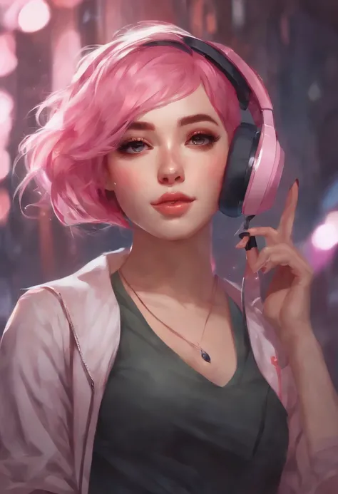 anime girl with pink hair and headphones, artwork in the style of guweiz, style artgerm, 8k artgerm bokeh, kda, artgerm portrait, extremely detailed artgerm, artgerm detailed, ! dream artgerm, ig model | artgerm, artgerm lau, lofi portrait