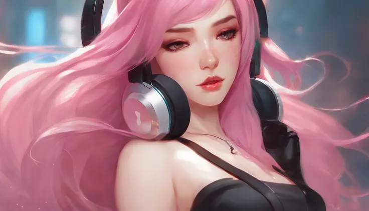 anime girl with pink hair and headphones, artwork in the style of guweiz, style artgerm, 8k artgerm bokeh, kda, artgerm portrait, extremely detailed artgerm, artgerm detailed, ! dream artgerm, ig model | artgerm, artgerm lau, lofi portrait