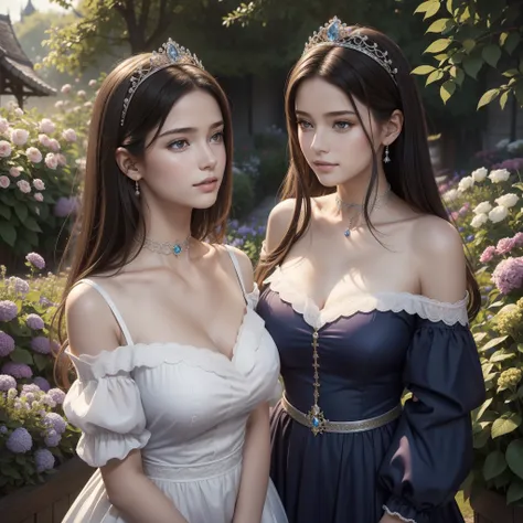 (8K, 4K, Best quality, A high resolution, 超A high resolution:1.1), (Masterpiece, Realistic, photo-realistic:1.1),（A princess：1.3），younger female，16 yaers old，teens girl，Frenchman，（bule：1.5），（diadems：1.5），choker necklace，with fair skin，（big breasts beautifu...