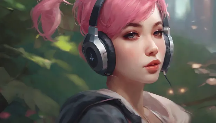 anime girl with pink hair and headphones, artwork in the style of guweiz, style artgerm, 8k artgerm bokeh, kda, artgerm portrait, extremely detailed artgerm, artgerm detailed, ! dream artgerm, ig model | artgerm, artgerm lau, lofi portrait