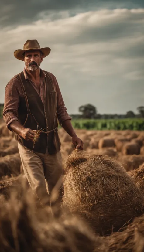 um agricultor jogando poucas sementes no campo