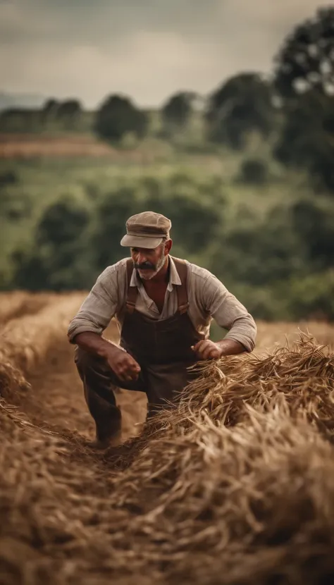 um agricultor jogando poucas sementes no campo