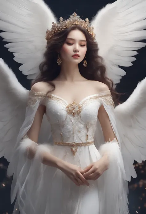 Beautiful angel in white dress, art station chengwei, halo, white feathers