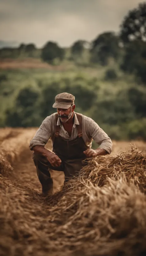 um agricultor jogando poucas sementes no campo