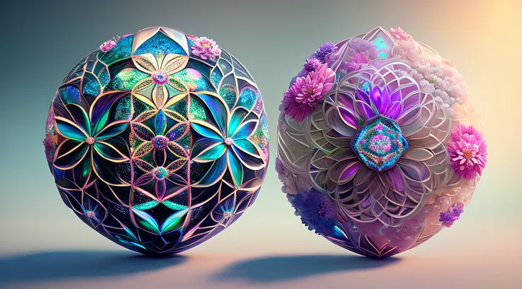 flower of life.iridescent,  Luxurious decoration, bio luminescent, Elegant, painting-like, Ultra-detailed, Delicate; with an intricate, Surreal concept art, Aesthetic, Smooth, sharp, Professional, masutepiece, custom, Best Quality, color corrected, Fix it ...