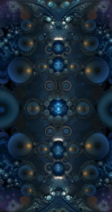 um close up de um design abstrato azul e preo com muitas bolhas, Barroco Fractal, abstract fractal automaton, Fractal dreamscape, mandelbot fractal | | |, complex alien fractal structure, bioma fractal, desenho de fantasia feito de fractais, cacos e fracta...