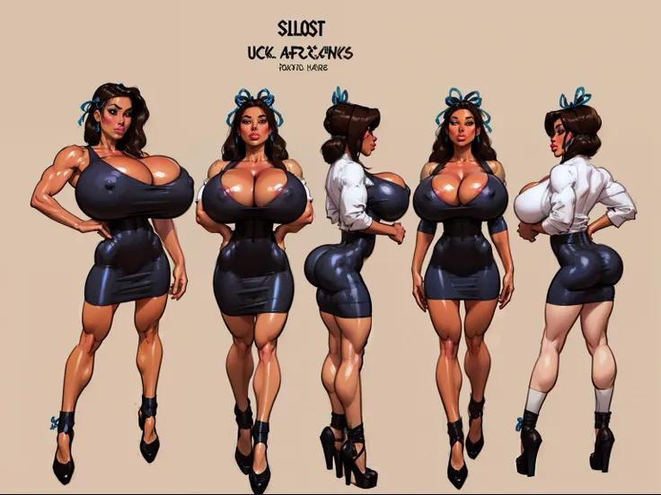 ((masterpiece)),(((best quality))),((character design sheet)), ((full body view)) ((native american girl)) mature face, defined cheekbones, high cheekbones, illustration, native girl, muscular, ((buckskins:1.4)), sexy bimbo, (gigantic breasts:1.7) black ha...