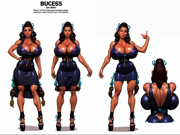 ((masterpiece)),(((best quality))),((character design sheet)), ((full body view)) ((native american girl)) mature face, defined cheekbones, high cheekbones, illustration, native girl, muscular, ((buckskins:1.4)), sexy bimbo, (gigantic breasts:1.7) black ha...