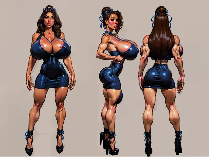 ((masterpiece)),(((best quality))),((character design sheet)), ((full body view)) ((native american girl)) mature face, defined cheekbones, high cheekbones, illustration, native girl, muscular, ((buckskins:1.4)), sexy bimbo, (gigantic breasts:1.7) black ha...