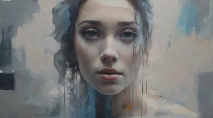 pintura de uma mulher com olhos azuis e um rosto branco, Ryan Hewett, inspirado em Sam Spratt, Directed by: Sam Spratt, retrato pintado centralizado, retrato pintado centrado no lado, Wadim Kashin. ultra realistic, obras de arte impressionantes, Beautiful ...