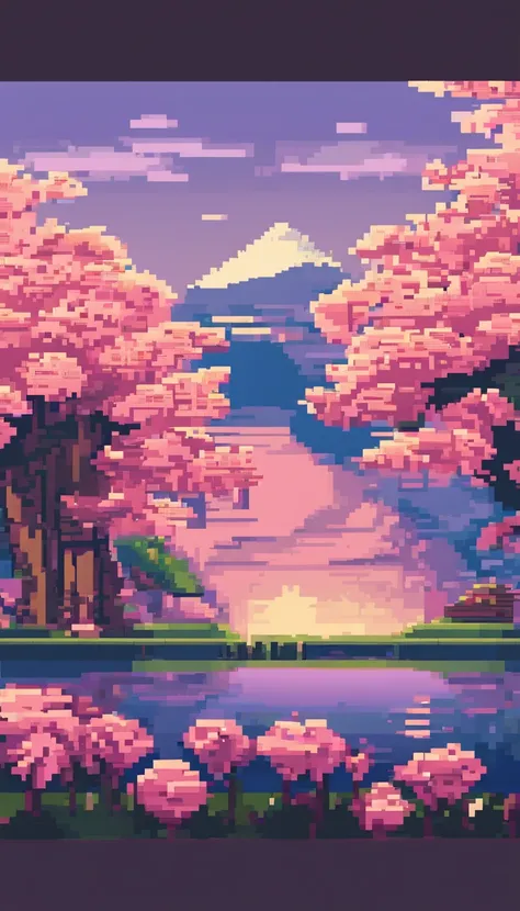 Landscape Art Attractions Pixel Art, evening, 3D Pixel Art 4K Wallpaper, Amazing pixel art detail, pixel art, Steam wave, The pixel art engine is not really detailed., japan, cherry blossoms.