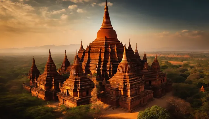 Thoughtful architecture rises, myanmar bagan temples, spires of intellect piercing the sky, knowledge etched into every stone.