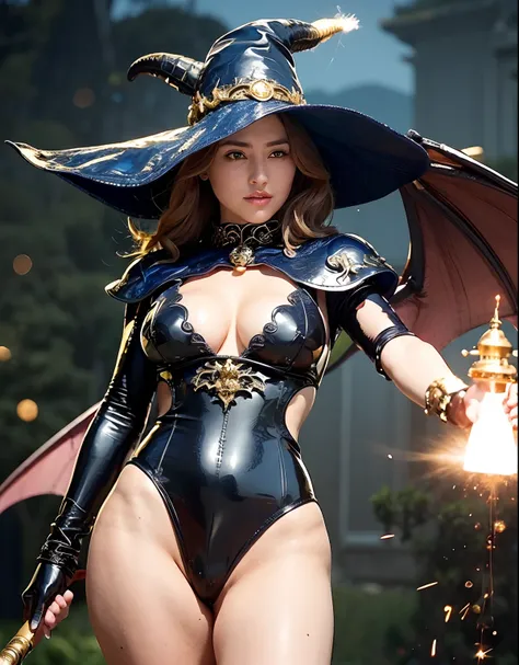 ((World of Darkness)),Professional , ​masterpiece、top-quality、photos realistic , depth of fields 、(((With a magic wand of gems))),（Dragon White Metal Body:1.9),(latexsilver-blue、（cleavage of the breast）（Fight dragons）、、(((Particles of light))),（Micro Bikin...