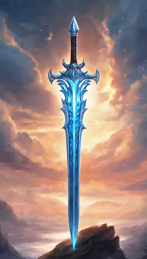 a big legendary sword with blue details