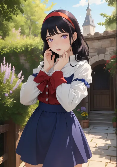 (snow white Waifu:1), surprised, beautiful pose, looking at the viewer, thick thighs, ( dress,Luffy sleeves:1.3), (short curvy dark blue hair, Blunt Bangs,red hairband with bow)
(realistic: 1.2), (realism), (masterpiece: 1.2), (best quality), (ultra detail...