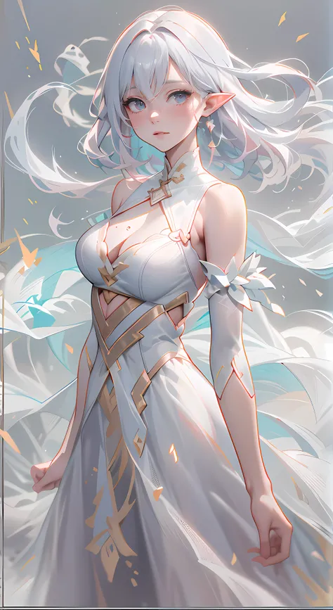 (Masterpiece, Top Quality, Best, Official Art, Beautiful and Aesthetic, Long Exposure: 1.2), Smooth Movement, Charming Patterns, 1 Girl, (Long Dress with Sleeves: 1.3), (((White Clothes) )), upper body close-up, bare shoulders, Chinese girl, blush, black l...