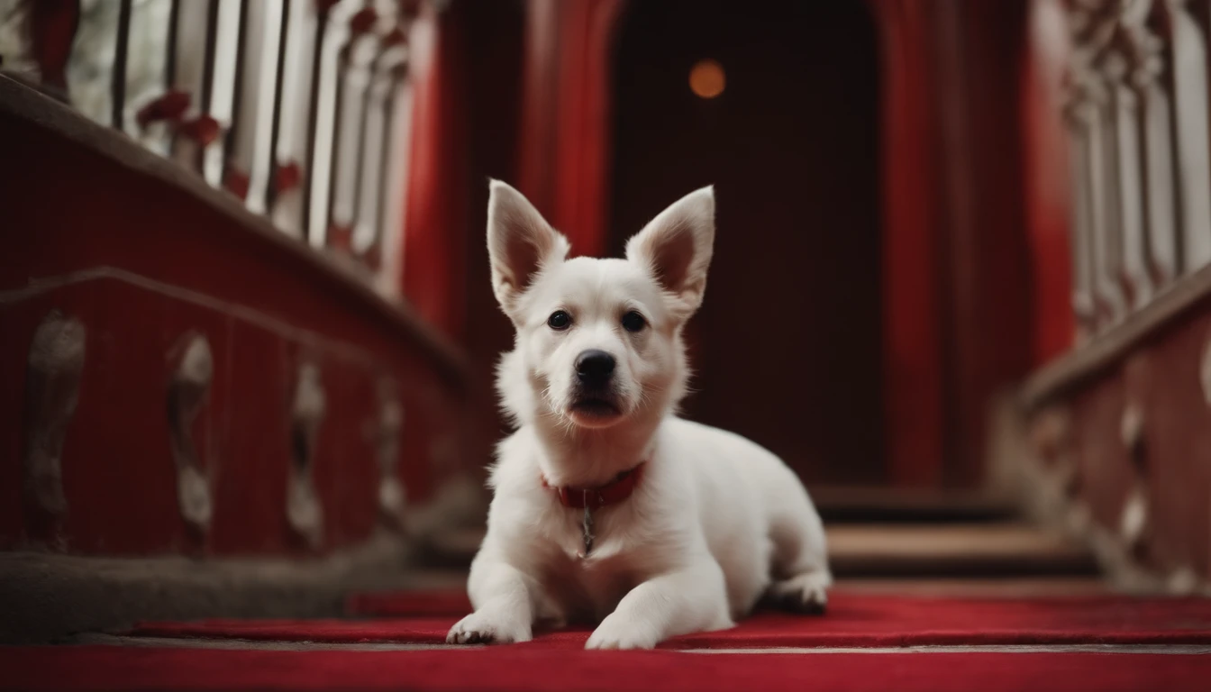 Cachorro vermelho, subindo as escadas