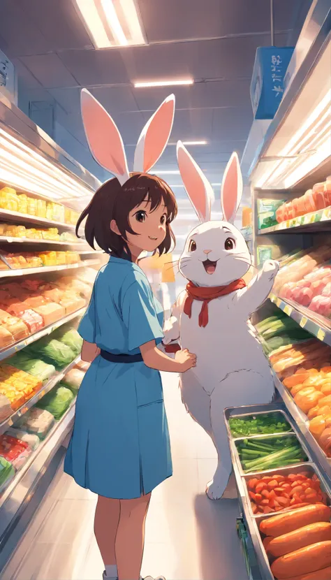 Space rabbits with their lively and cute image，Cook rice in the kitchen、Supermarket shopping and gym workouts，Brings laughter and inspiration to humanity。