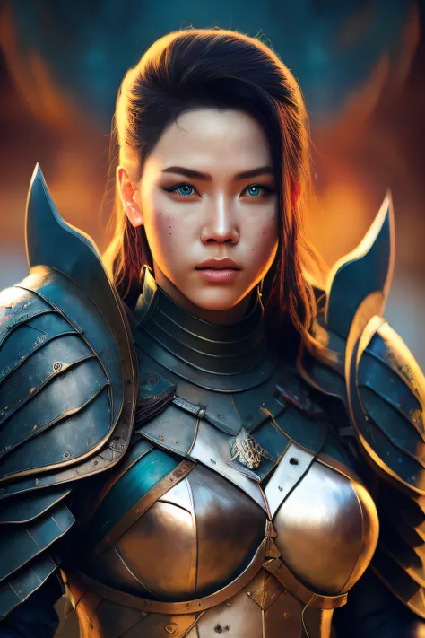 a close up of a woman, unsplash, portrait hd , flickr photography , 8k high quality detailed art,  a close up of a woman in armor,asian woman,  
blue eyes,cinematic outfit photo, Artstation contest winner, fantasy art, vfx portrait of fin wildcloak, wojtek...