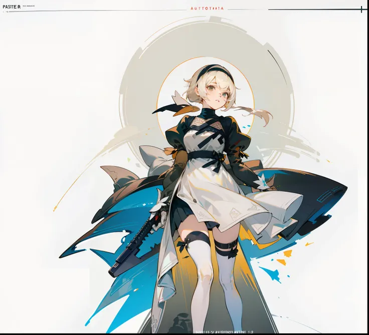 Anime - Stylistic image of a woman in a white dress, Neil 2 B, ( ( concept art of character ) ), 2b, 2 b, 2b NIER automata, Wearing a gauze skirt, nier autoamata, Tie a low ponytail, official character art, clear outfit design,  wearing white clothes，glomy...