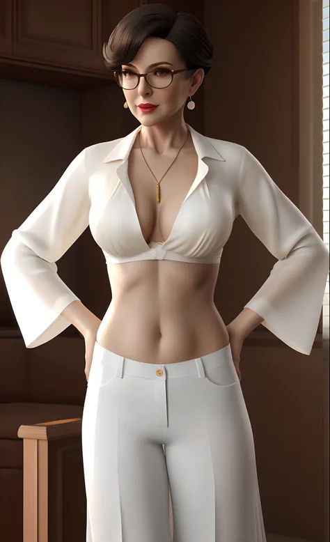 very broad hips , bespectacled very old aged elderly older mature, sultry body with sexy belly, digital art of an elegant, elegant confident pose, a beautiful woman in white, sensual woman, skinny waist and thick hips, white silky outfit, feminine slim fig...