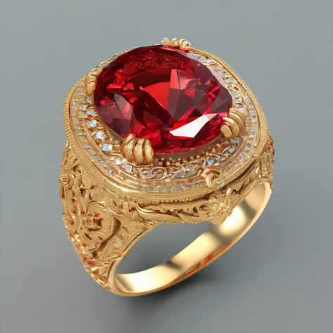 ((Best quality)), ((masterpiece)), (detailed:1.4), a gorgeous red ruby stone with golden letters RS engraved